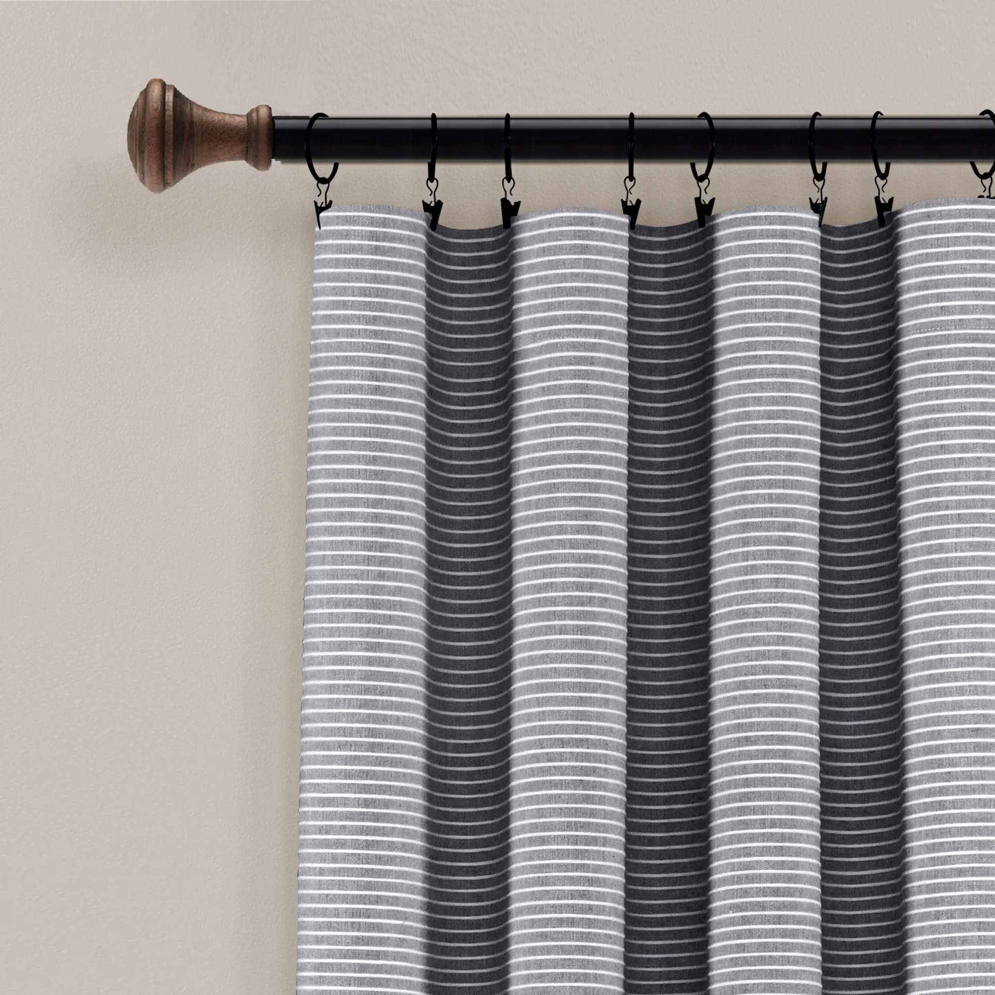 Farmhouse Button Stripe Yarn Dyed Woven Cotton Blend Window Curtain Panel Set