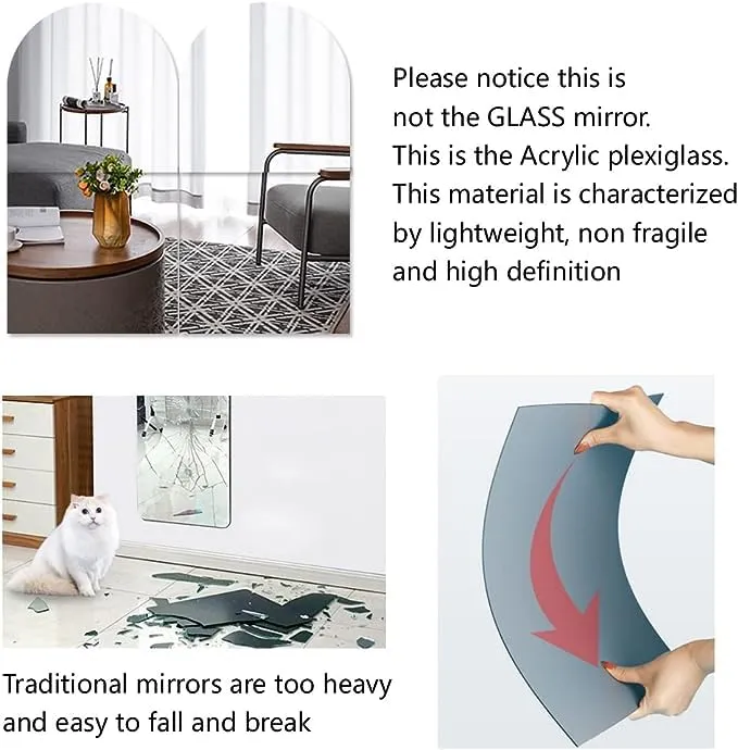 Flexible Acrylic Mirrors Set of 4 Frameless Full Length Wall Mirrors Home Decor Makeup Gym 12x12 Inch Plexiglass