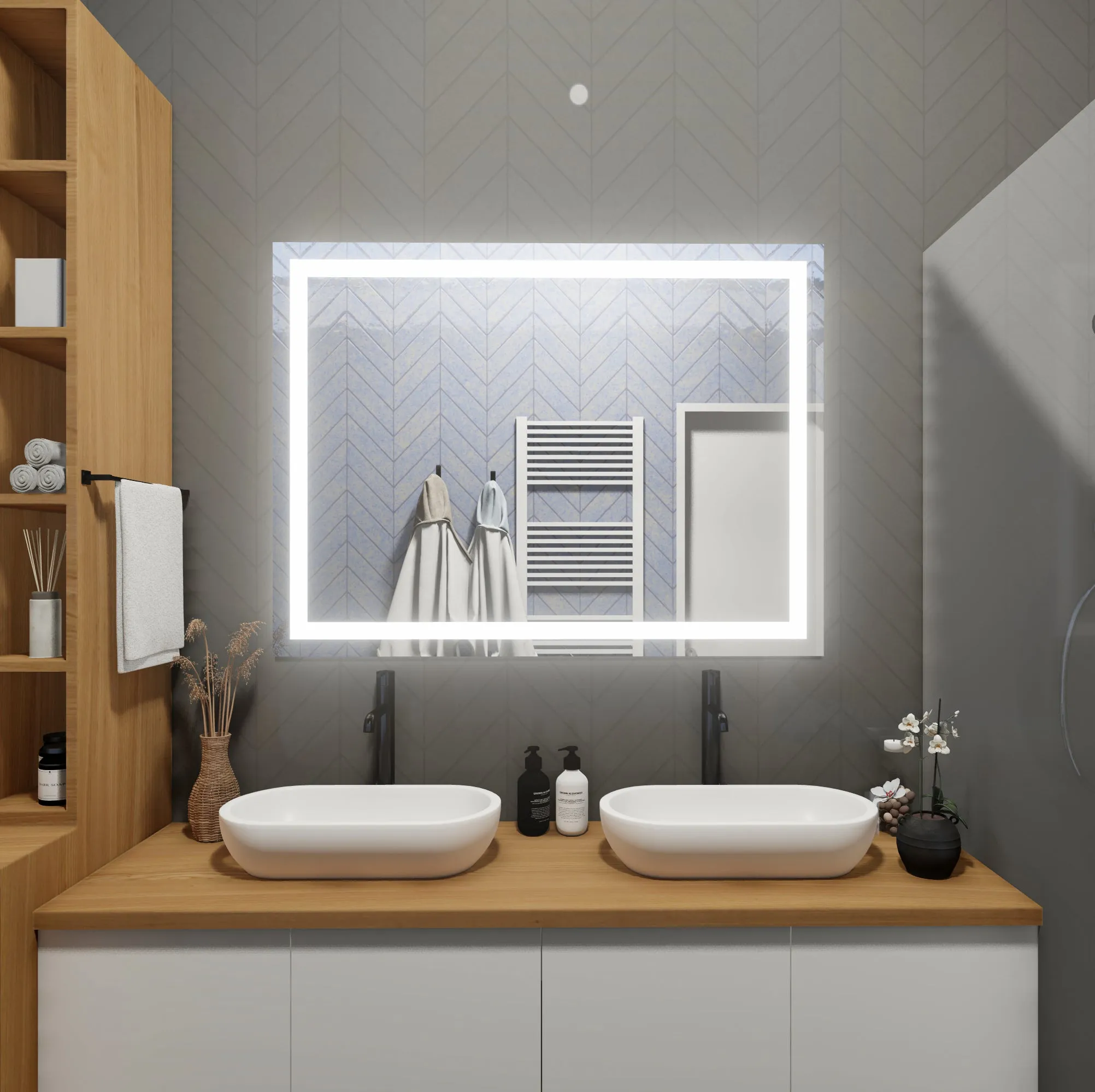 Front-Lighted LED Bathroom Vanity Mirror: 72" Wide x 36" Tall - Rectangular - Wall-Mounted