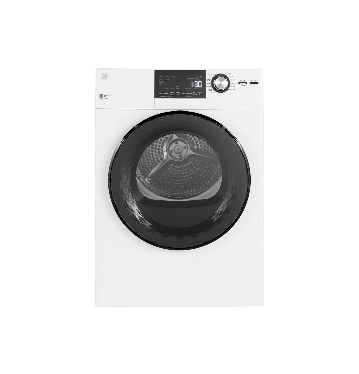 GE GFD14ESSNWW 24 Inch Electric Dryer with 4.3 Cu. Ft. Capacity, 13 Dryer Programs, Sensor Dry, Sanitize, Delay Start, Quick Dry, and Energy Star: White