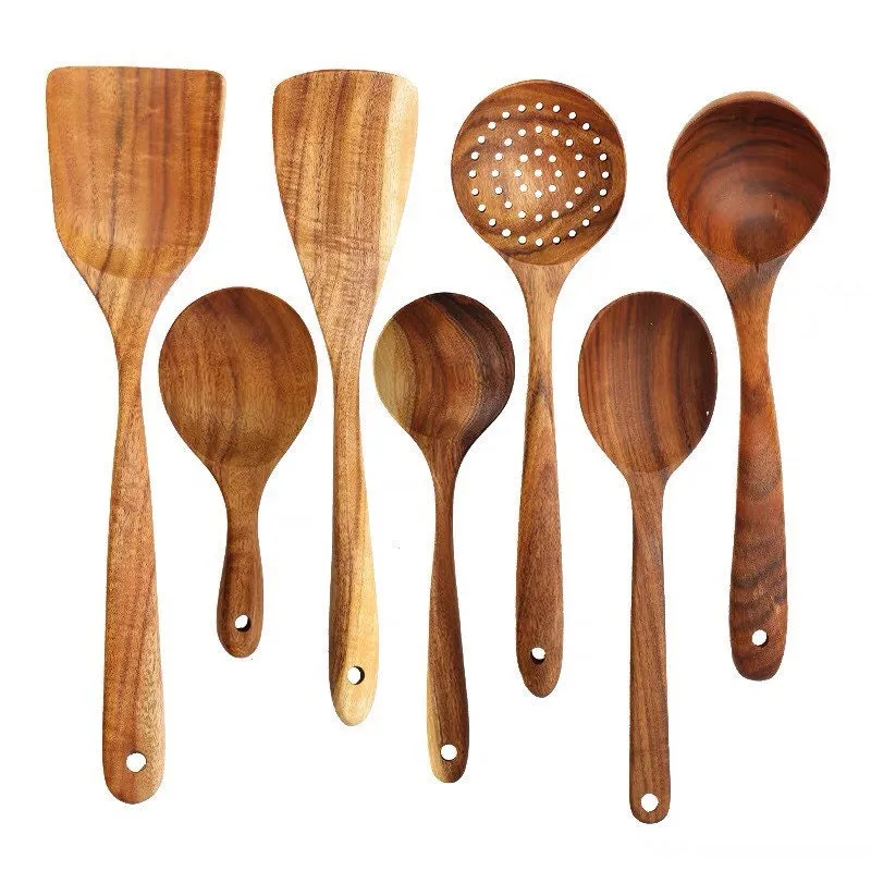 Gohobi A Set of 7 Wooden Kitchen Utensils Cutlery