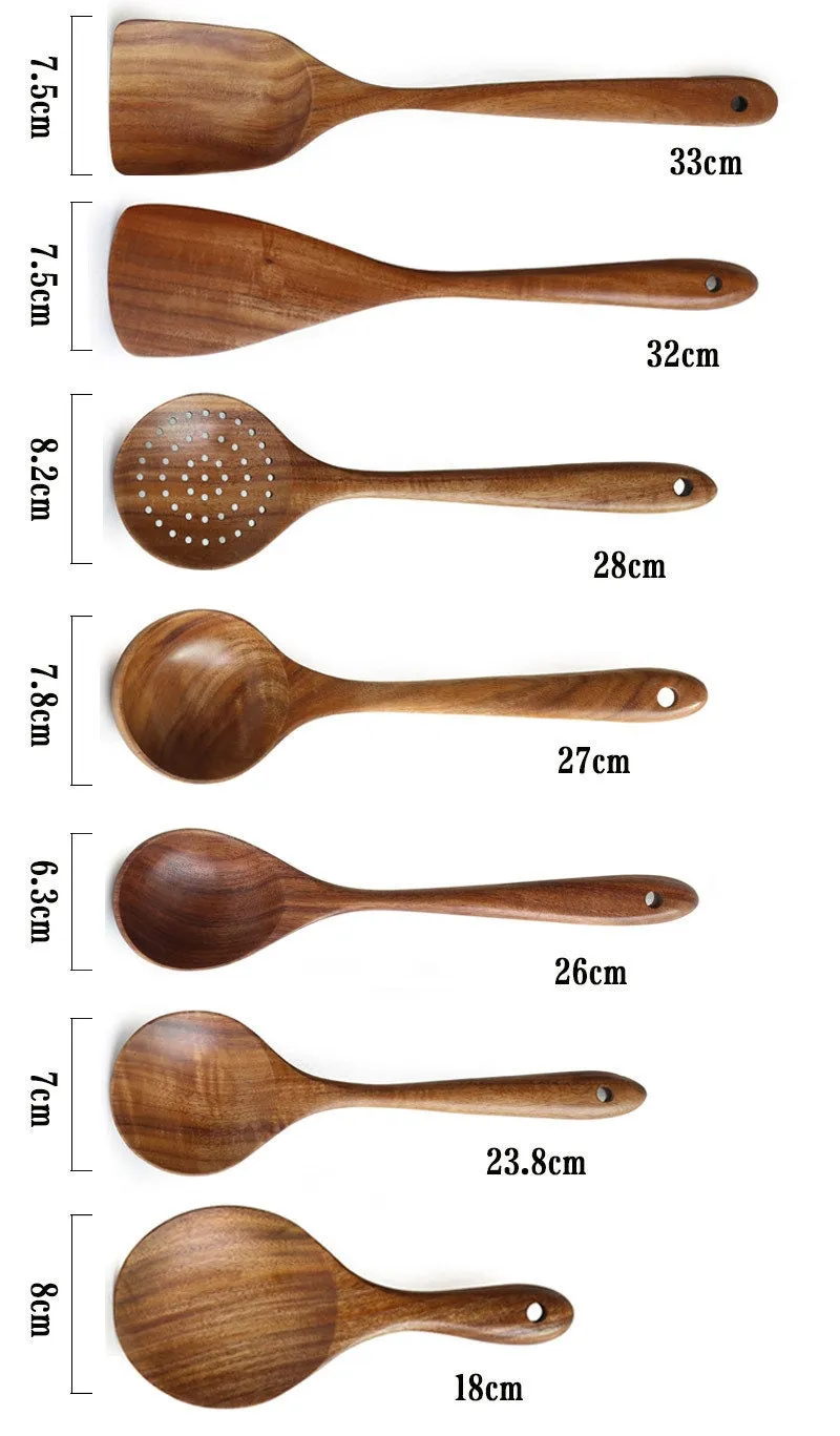 Gohobi A Set of 7 Wooden Kitchen Utensils Cutlery