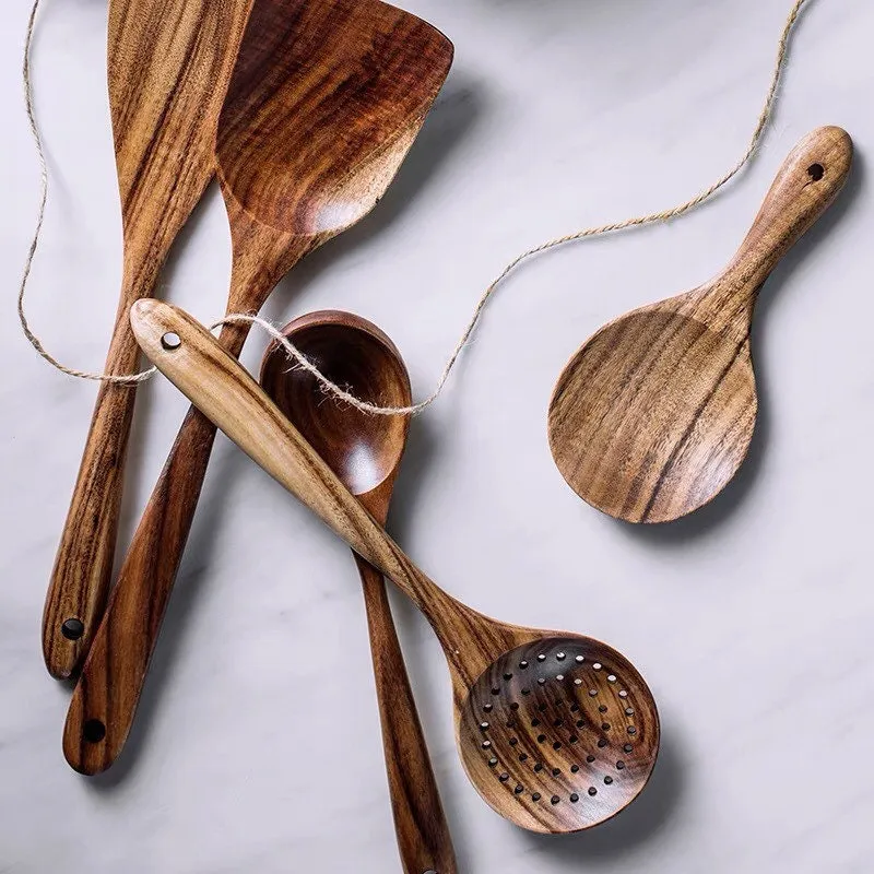 Gohobi A Set of 7 Wooden Kitchen Utensils Cutlery