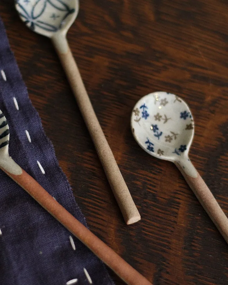 Hand-Painted Spoon, Classic, Floral Blue and Brown