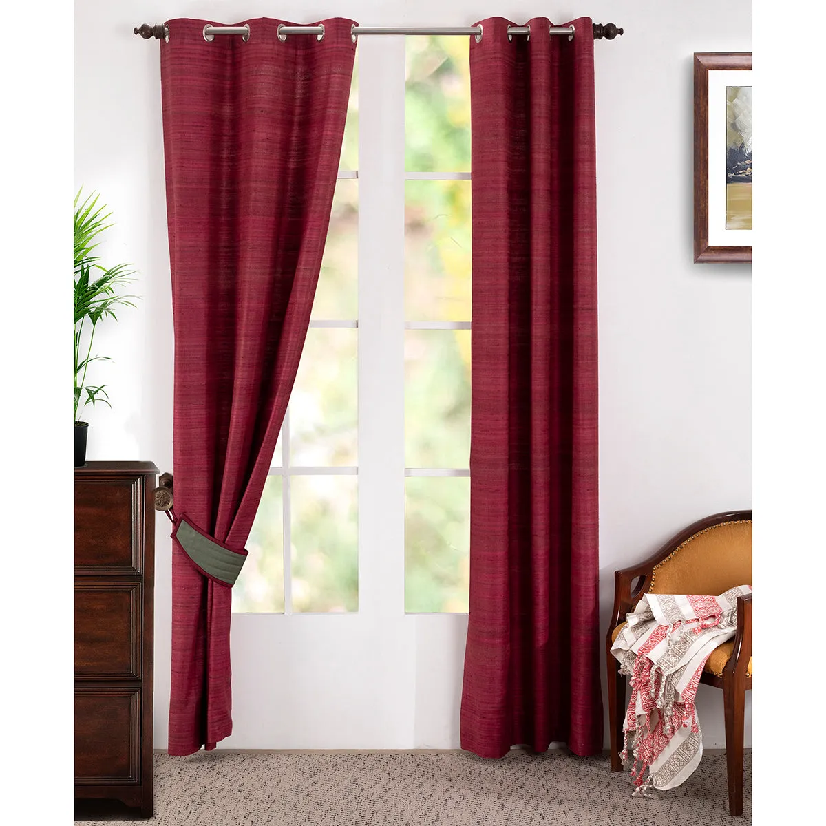 Hickory Silk Solid 2PC Red Curtain Set