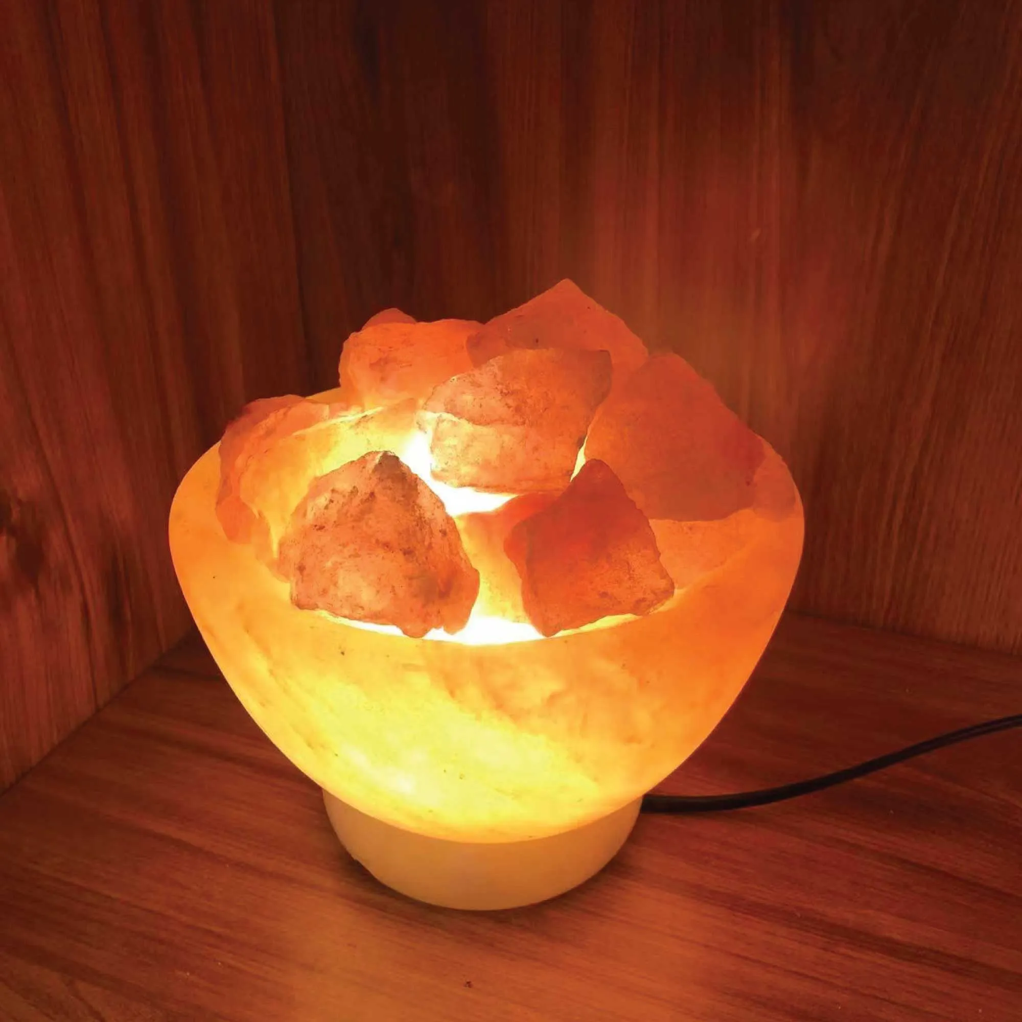 Himalayan Pink Salt Lamp - 12V 12W Fire Bowl Shape Carved Crystal Rock