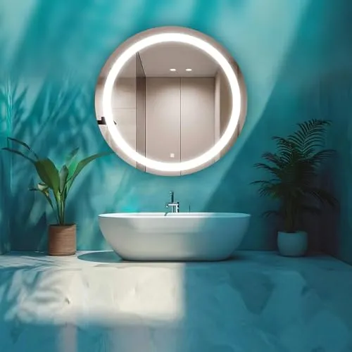 ITHAL - Led Mirror for Bathroom with 3 in 1 Led Light - Wash Basin Mirror for Wall - Stylish Round LED Mirror (WAM, White & Warm White) - (24 X 24, 20×20,18x18 Inch) - Round