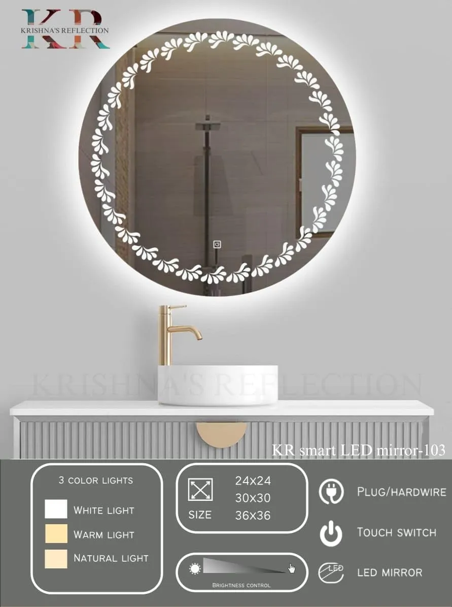 K R KRISHNA'S Reflection Wall Mount Round Touch Sensor LED Light Mirror Glass (Warm White, Natural White,( 24" x 24"INCH )