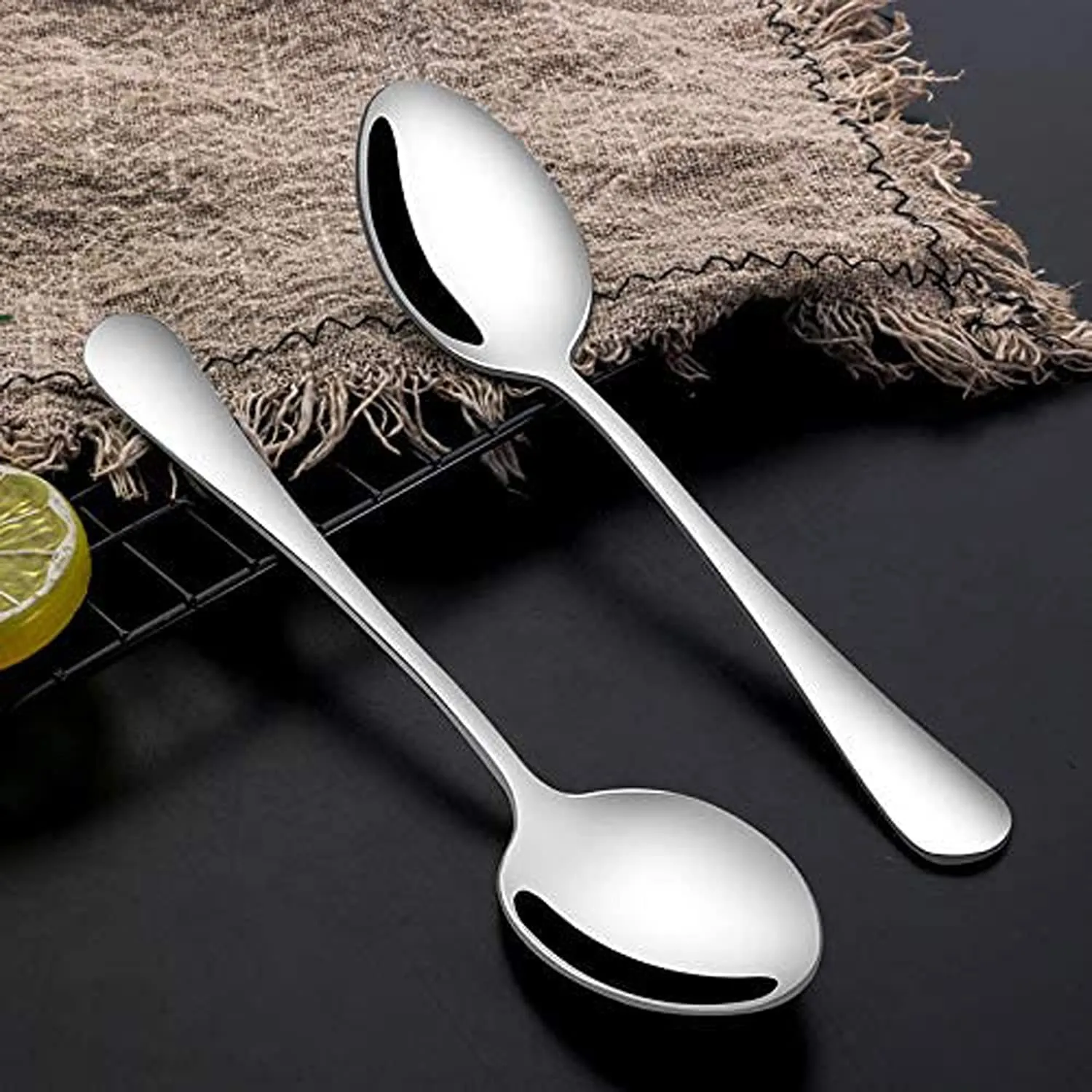 Kuber Industries 12 Pieces Stainless Steel Dinner Spoons, Extra-Fine Mercury Dessert Spoon for Home, Kitchen or Restaurant (Silver)-KUBMART15671