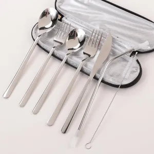 Kuber Industries 35 Pcs Utensil Set | Pack of 5 | Travel Camping Cutlery Set | Stainless Steel Flatware Set with Bag | Travel Organizer Utensil Set | Durable and Practical | Gray Cover