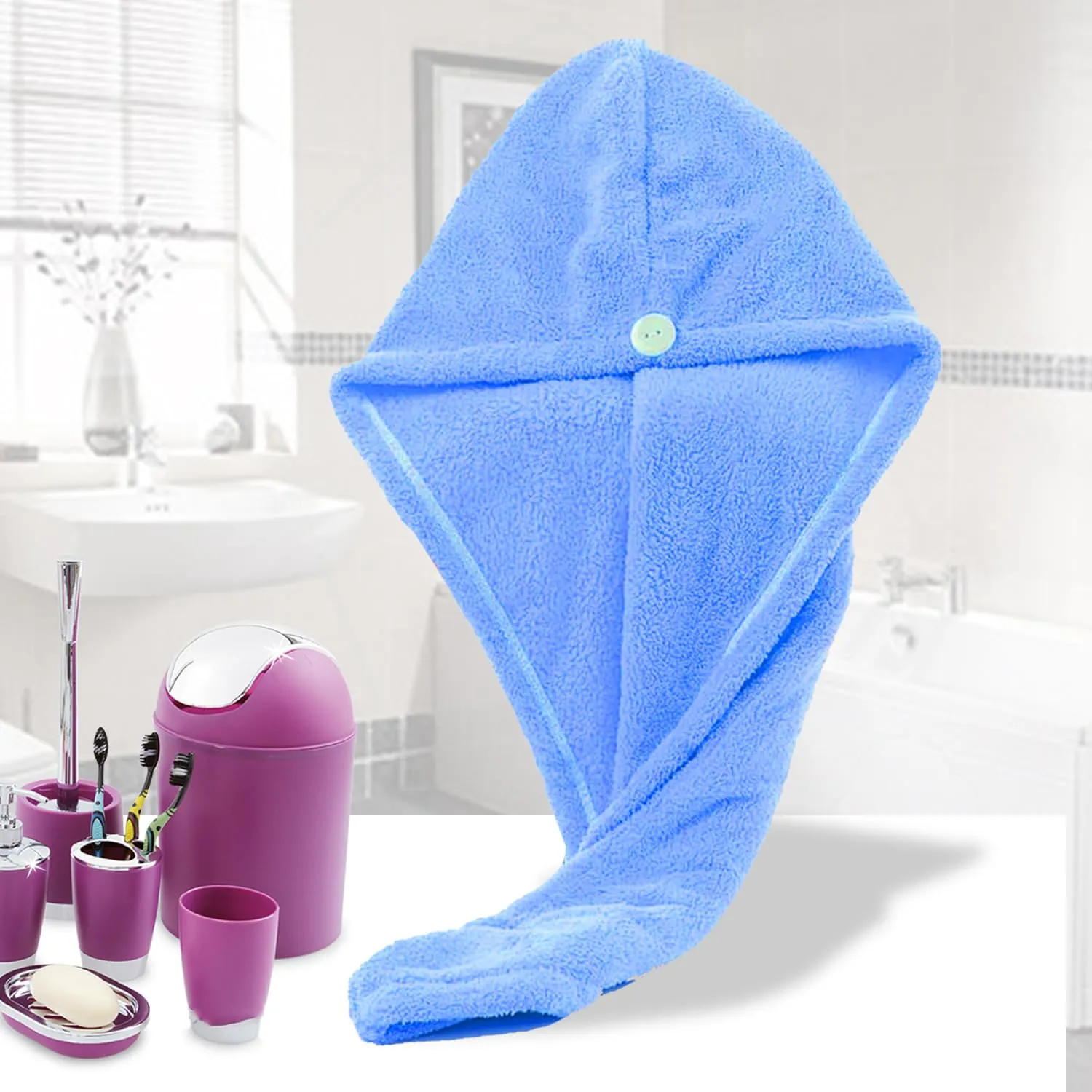 Kuber Industries Hair Wrapper | Hair-Drying Bathrobe Towel | Microfiber Towel | Quick Absorbent Hair Dry Towel | Hair Towel Wrap Cap | Salon Towel | Pack of 2 | Sky Blue