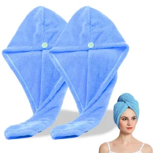 Kuber Industries Hair Wrapper | Hair-Drying Bathrobe Towel | Microfiber Towel | Quick Absorbent Hair Dry Towel | Hair Towel Wrap Cap | Salon Towel | Pack of 2 | Sky Blue