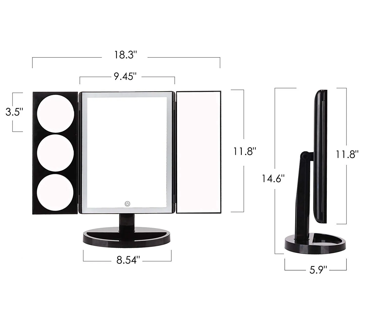 Large Lighted Trifold Vanity Makeup Mirror - 3X 5X 10X Magnification