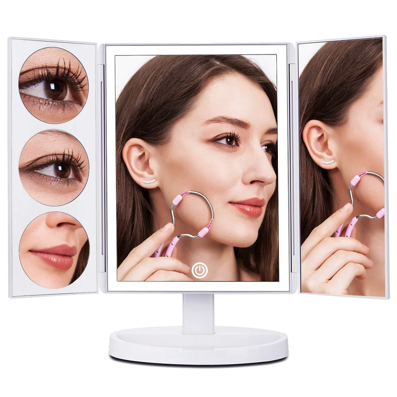 Large Lighted Trifold Vanity Makeup Mirror - 3X 5X 10X Magnification