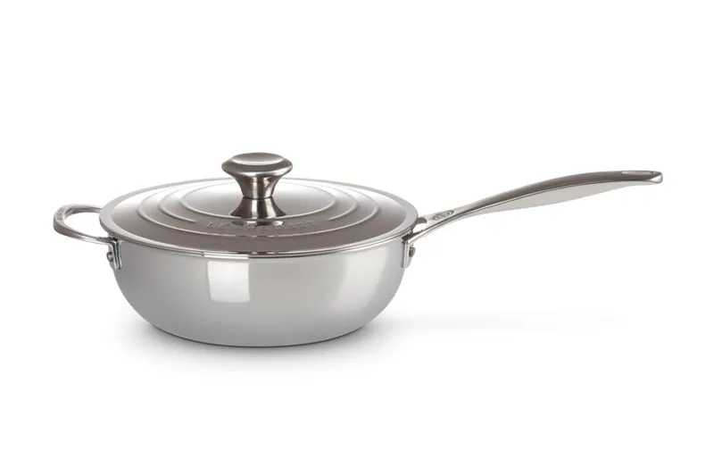 Le Creuset Signature Stainless Steel Chef's Pan with Lid 24cm with Helper Handle