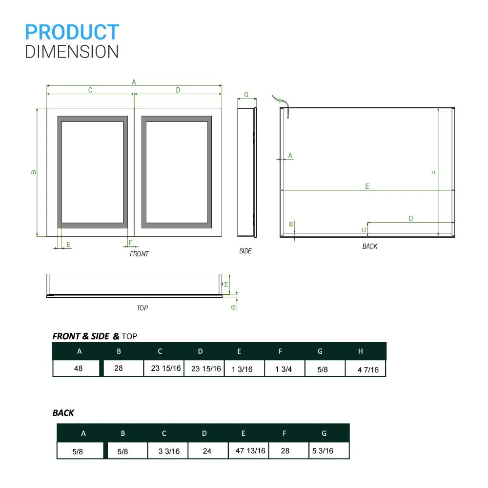 LED Lighted Bathroom Mirror Medicine Cabinet, Single Sided Vanity Mirror, On/Off Switch, Wall Mounted Makeup Mirror with Light