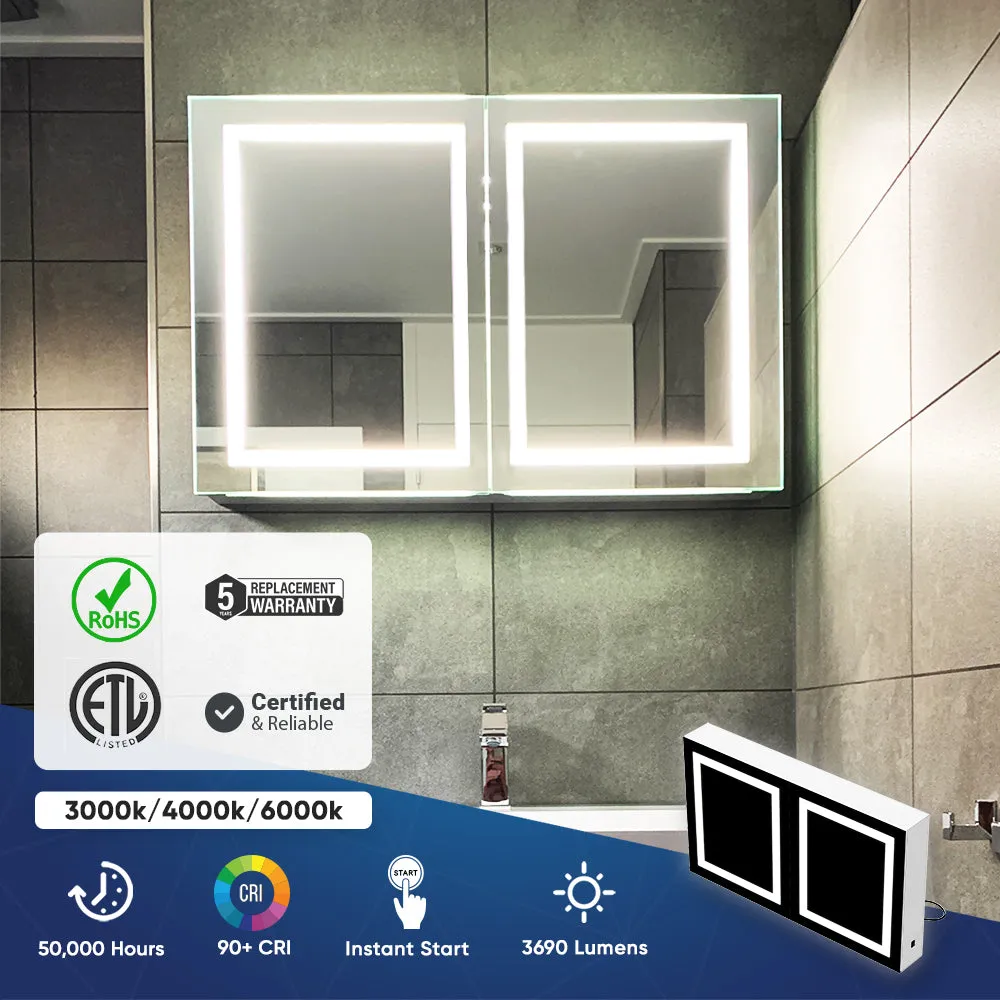 LED Lighted Bathroom Mirror Medicine Cabinet, Single Sided Vanity Mirror, On/Off Switch, Wall Mounted Makeup Mirror with Light