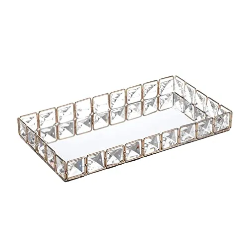 LICHTS Glam Mirror Crystal Cosmetic Tray Makeup Trinket Vanity Organizer Rectangle