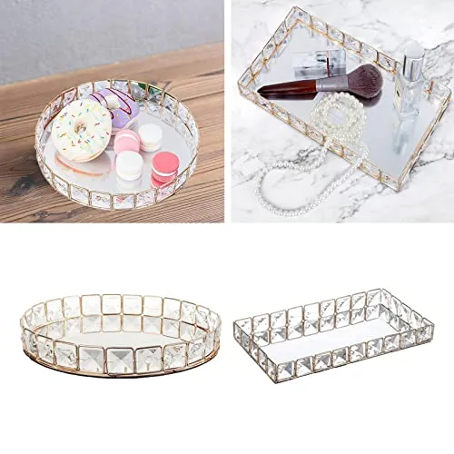 LICHTS Glam Mirror Crystal Cosmetic Tray Makeup Trinket Vanity Organizer Rectangle