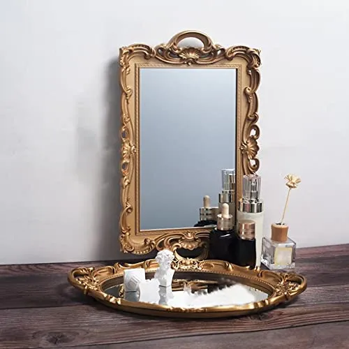 LICHTS Nordic Retro Mirror Plate Decorative Tray for Wedding Home Ornaments Dessert Golden Oval