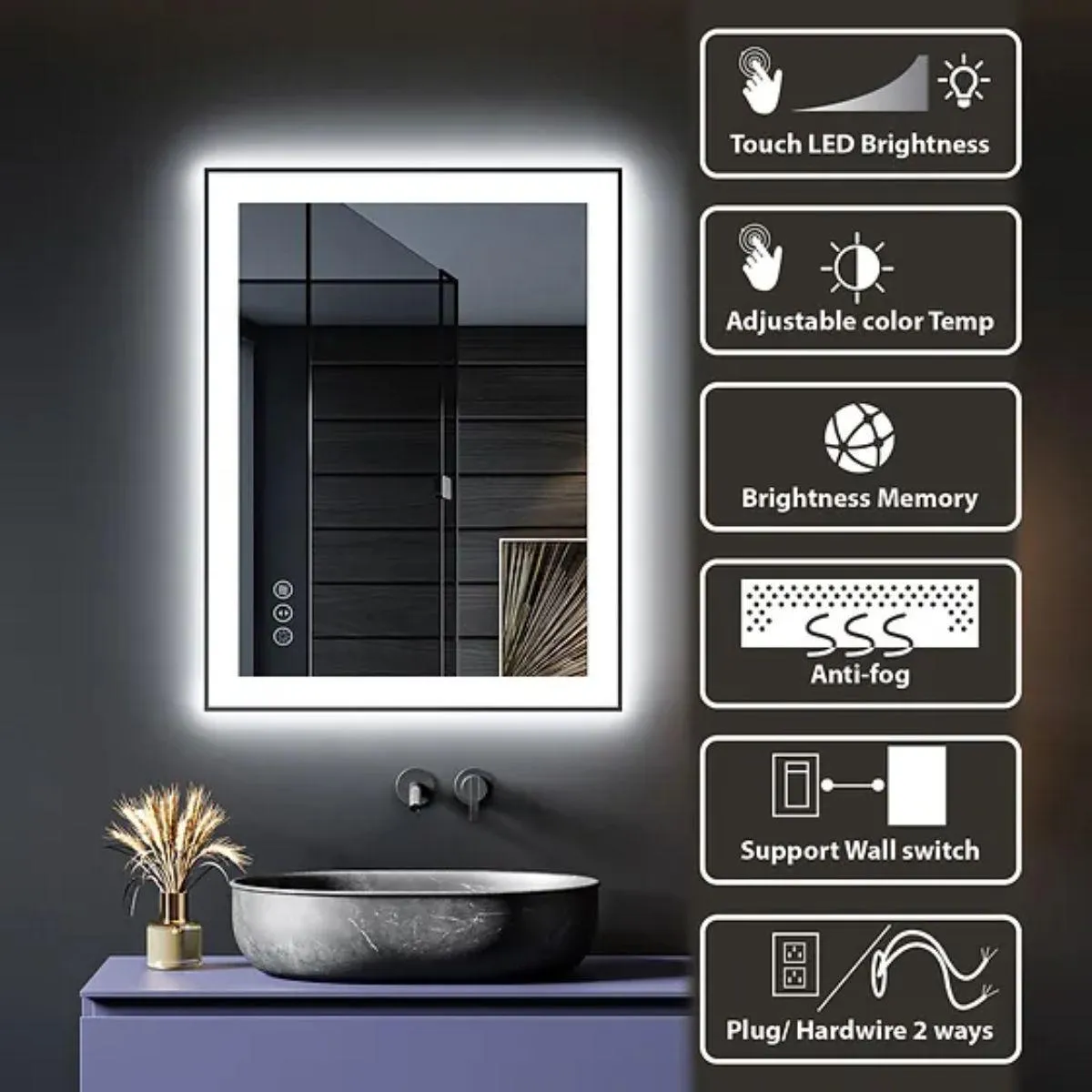 M21 Black Frame 72 In. X 36 In. LED Bathroom Vanity Mirror