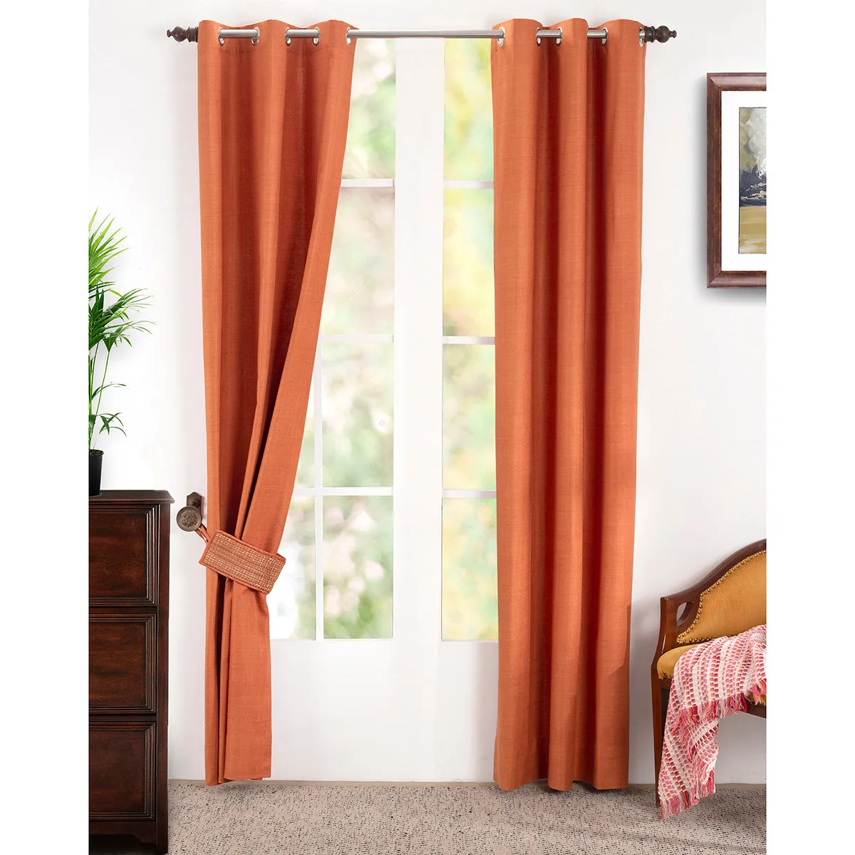 Marly Matt Textured 2PC Rust Orange Curtain Set