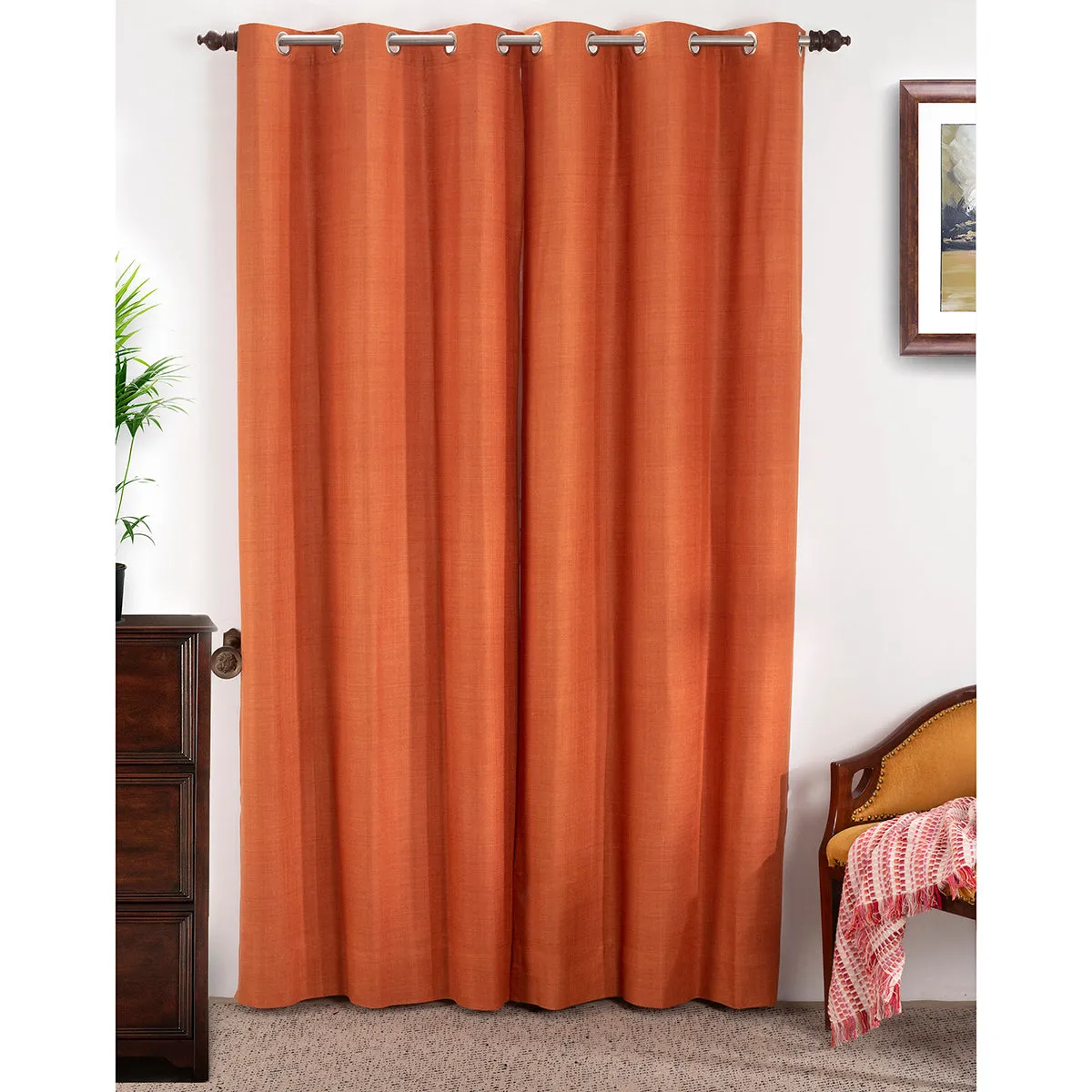 Marly Matt Textured 2PC Rust Orange Curtain Set