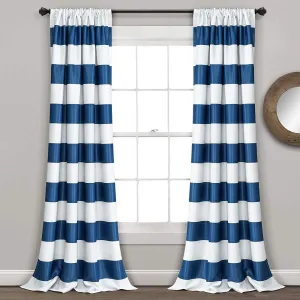 Navy Stripe Room Darkening 52 X 84 Inch Window Curtain ( Set of 2 )