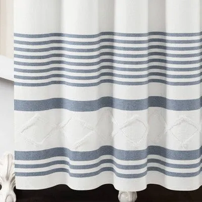 New - 72"x72" Urban Diamond Striped Woven Tufted Eco Friendly Recycled Cotton Shower Curtain Blue - Lush Décor