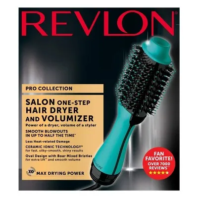 New - Revlon Salon One-Step Hair Dryer and Volumizer Hot Air Brush - Teal