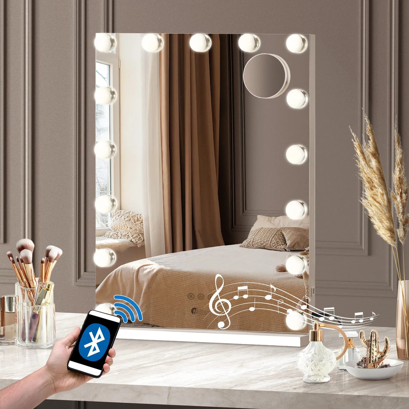 Oikiture LED Makeup Mirror Bluetooth Hollywood 61x43cm Vanity Wall Mirrors