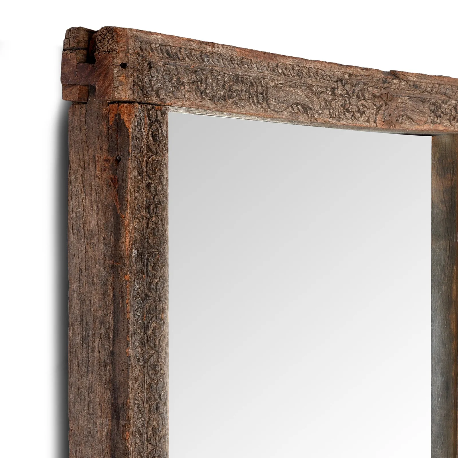 Old Carved Teak Mirror From Shekhawati - 19th Century