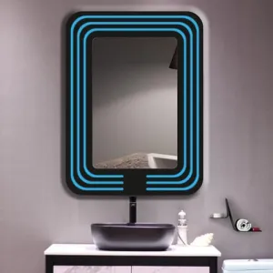 PLAZZIO Rectangle Led Mirror 3D Modern Designed Glass Mirror with 3 Lights Ice Blue Stylish Illumination for Your Wash Basin(18 X24 INCH)