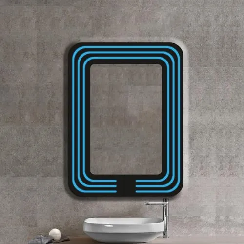 PLAZZIO Rectangle Led Mirror 3D Modern Designed Glass Mirror with 3 Lights Ice Blue Stylish Illumination for Your Wash Basin(18 X24 INCH)