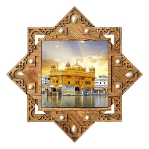 Poster N Frames Hand-Crafted Decorative Style Wooden Frame with Photo of Golden Temple (Multicolour, 16.5 x 16.5-inch/42x42-cm), Medium