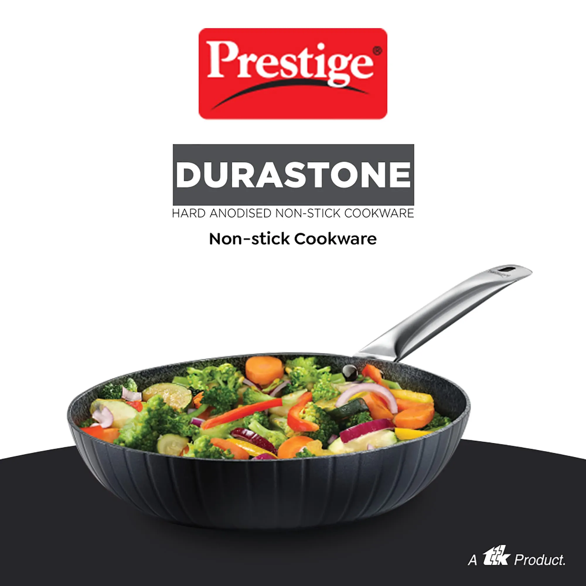 Prestige Durastone Hard Anodised 6 Layer Non-Stick Fry Pan 24 cm, 1.9 Litre|Black|Non-Stick Coating|Stainless Steel Stay Cool Handles|Induction & Gas Compatible|2 Years Warranty