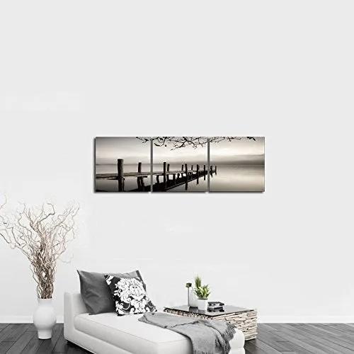 PYRADECOR PEACE 3 PANELS BLACK AND WHITE LANDSCAPE GICLEE CANVAS PRINTS ON CANVAS WALL ART MODERN STRETCHED AND FRAMED PICTURES PAINTINGS ARTWORK FOR LIVING ROOM BEDROOM HOME DÉCOR AH3018