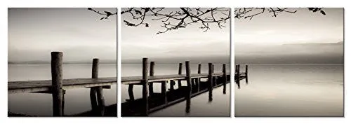 PYRADECOR PEACE 3 PANELS BLACK AND WHITE LANDSCAPE GICLEE CANVAS PRINTS ON CANVAS WALL ART MODERN STRETCHED AND FRAMED PICTURES PAINTINGS ARTWORK FOR LIVING ROOM BEDROOM HOME DÉCOR AH3018