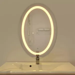 Quality Glass Bathroom LED Mirror with Touch Sensor, 3 Light Effects, Glass, Oval LED-83 (18 x 48 Inch)