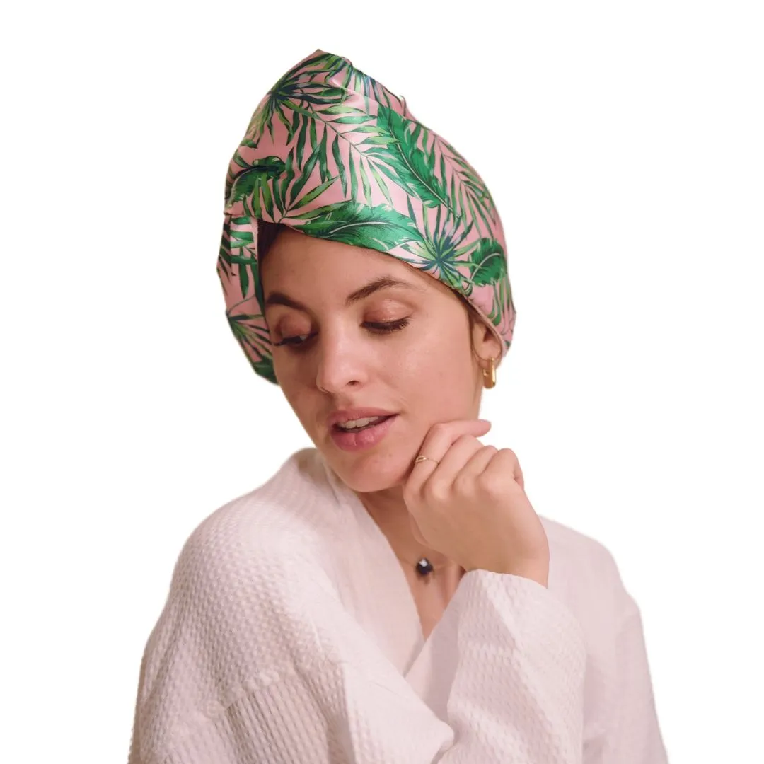 Quick Dry Satin Hair Towel Turban - Palm Print