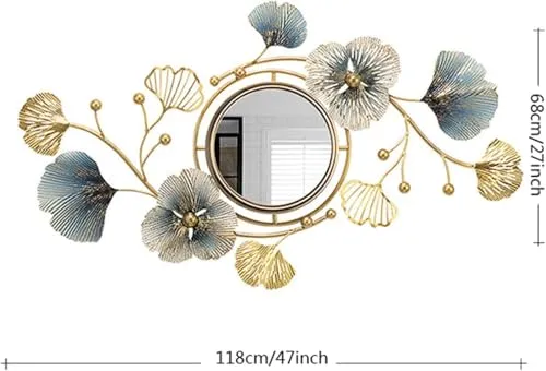 R.D. Impex Wall Mirrors, Decorative and Functional Ginkgo Leaf Design 35" Big Wall-Mounted Mirrors Large Wall Decor for Entryway Vanity Bedroom Living Room Bathroom, Multicolour