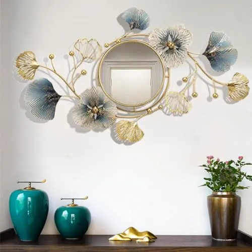 R.D. Impex Wall Mirrors, Decorative and Functional Ginkgo Leaf Design 35" Big Wall-Mounted Mirrors Large Wall Decor for Entryway Vanity Bedroom Living Room Bathroom, Multicolour