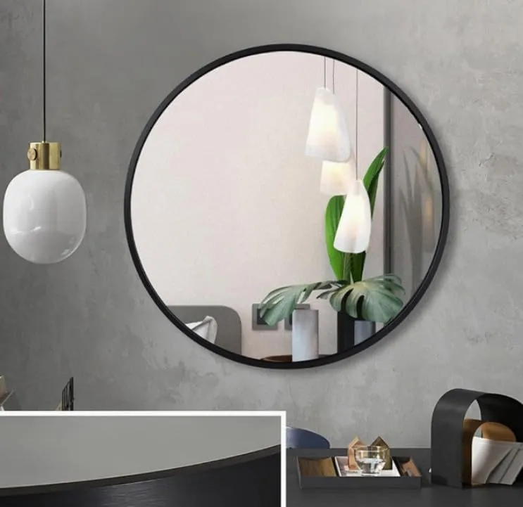 Round Living Room Wall Mirror - Black Metal Framed, for Living Room, Bedroom, Dining Room, Entryway