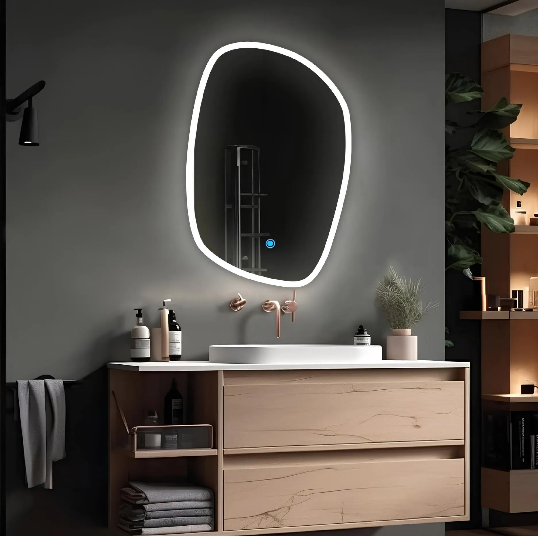 SANIF® Led Mirror Rectangle Design Modern Glass Bathroom Mirror with 3 Color Light-Wall Mounted Backlit (Warm, White and Natural Lights, 18x24)