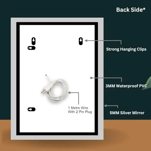 SANIF® Premium Glass Led Rectangular Wall mounting Bathroom Mirror (24 X 18 Inch, 01_Warm Light, Unframed)