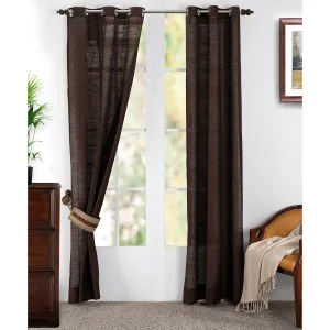 Silky Sillion Solid 2PC Brown Curtain Set