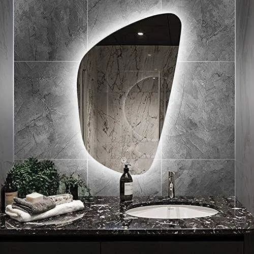 Smile Sellers 3D Design Modern Glam Glass Oval Wall Mount Bathroom Mirror with LED Light (White, 25x16 Inch), Framed