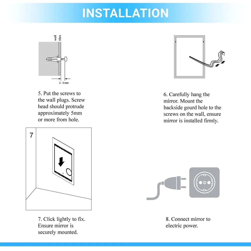 SmileSellers Glass LED Bathroom Mirror with White Light-Wall Mounted Backlit(24x48 Inch) (White Light)