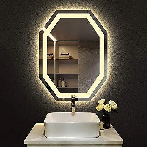 SmileSellers Led Mirror Bathroom Glass with Warm Light   White Light  Cool Day Light-Wall Mounted Backlit for Bathroom | Drawing Room (24x18) (Warm Light)