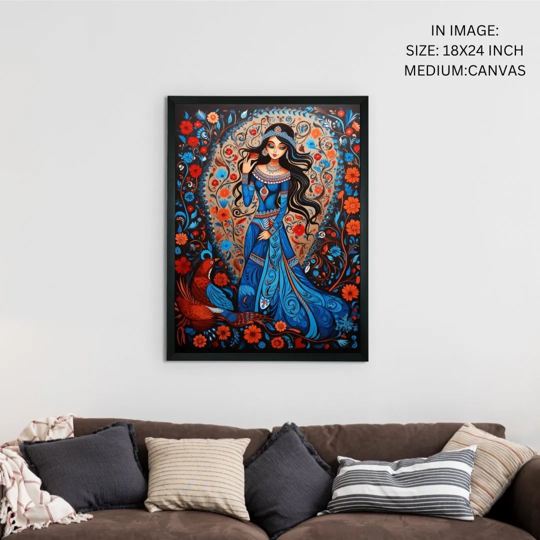 Sowpeace Radiance: Handcrafted Women & the Peacock Spirit – Premium Indian-Inspired Canvas Print for Elegant Decor